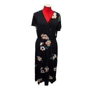 Loveappella Women's Sz 3X Torri Floral Maxi Dress Flutter Sleeve Black NWT